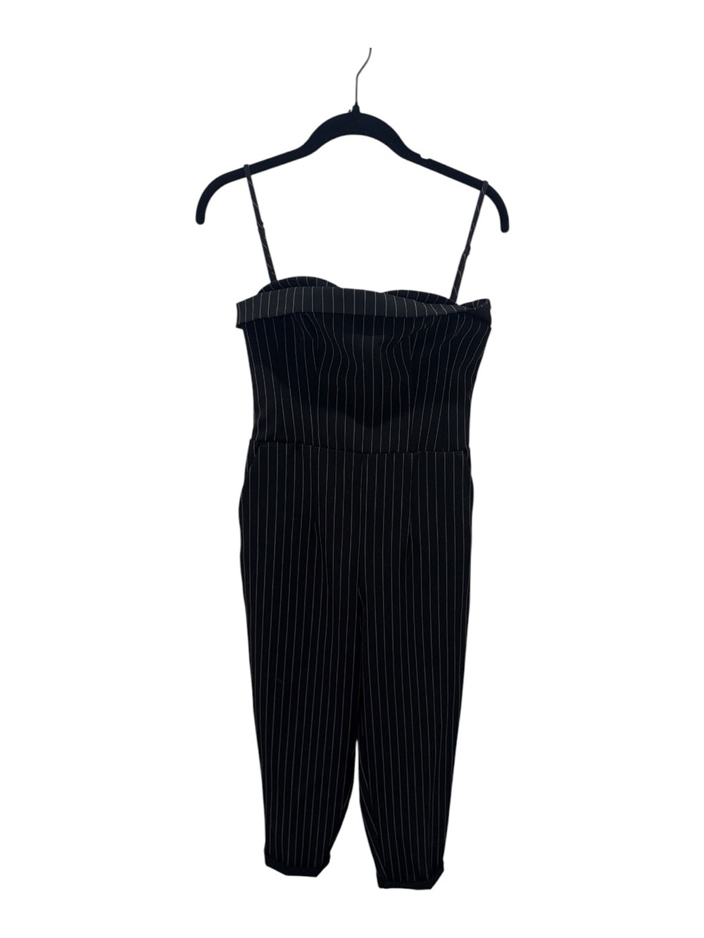 Express Black Pinstripe Sleeveless Jumpsuit Size 4 Straight Leg Career Workwear - Picture 3 of 5